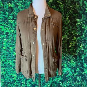 Green casual military style long sleeve lightweight jacket L